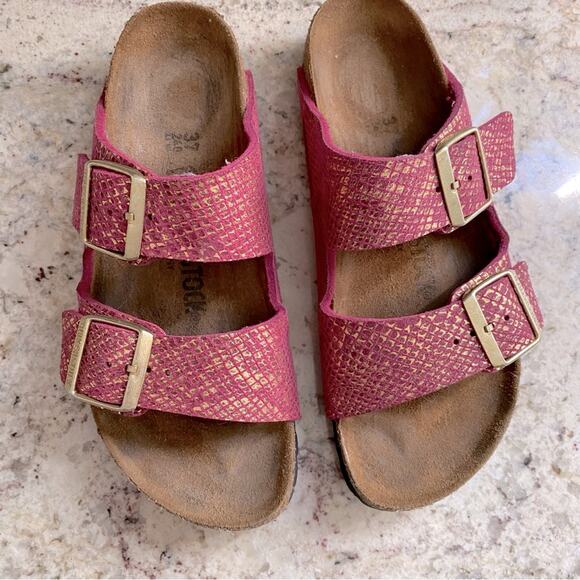 BIRKENSTOCK Hot Pink & Gold Arizona Micro Fibre Python EU37 US L6 6.5 - Picture 2 of 15